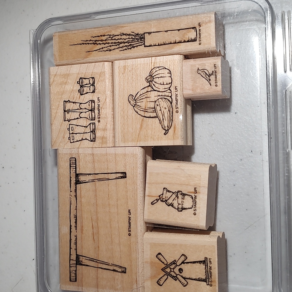 Stampin' Up! Scene In A Garden Wood Mounted Rubber Stamp Set Of 7 Stamps